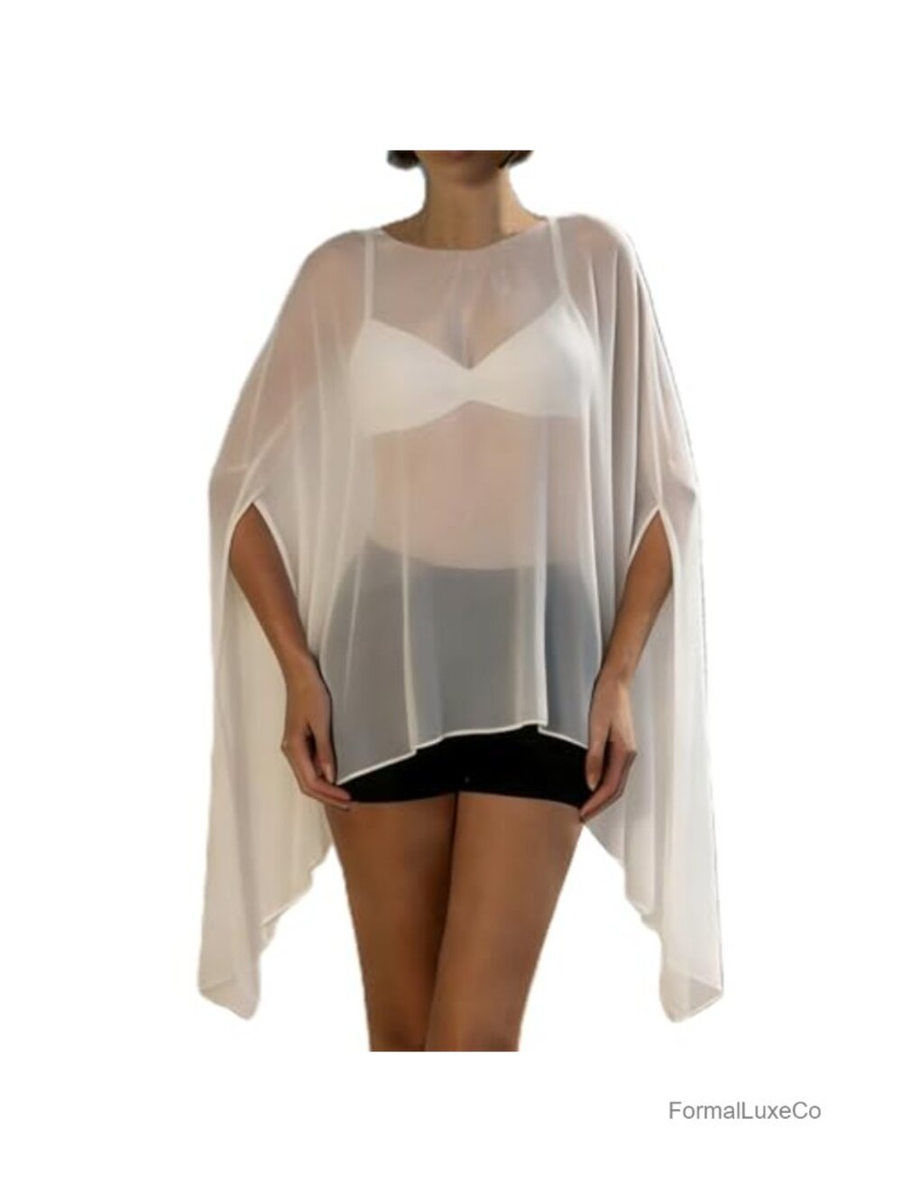 Sheer Chiffon Batwing Sleeve Poncho Top Oversized Cape Wrap One Size
